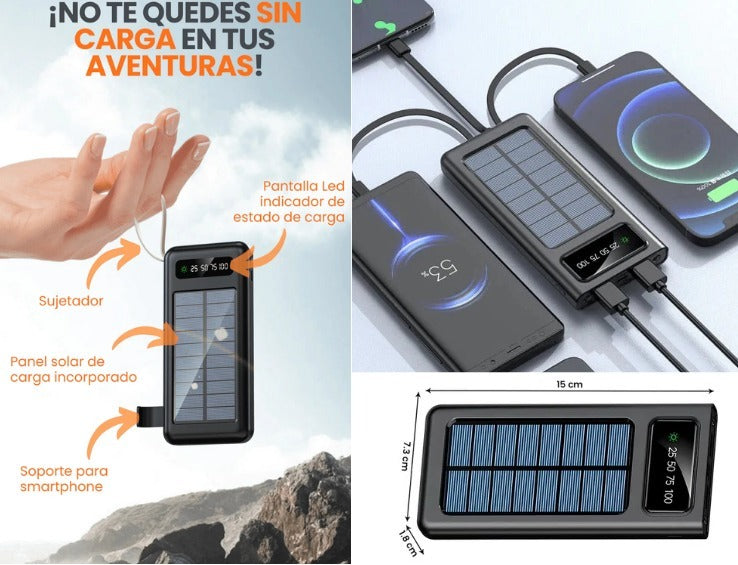 CARGADOR PORTATIL Power Bank SOLAR 4 EN 1 Linterna + Panel Solar📳